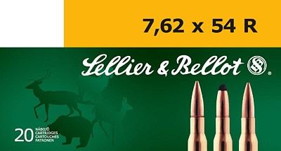 Sellier & Bellot Rifle Ammuntion 33245, 7.62MM X 54MM Russian, Full Metal Jacket (FMJ), 180 GR, 2578 fps, 20 Rd/bx