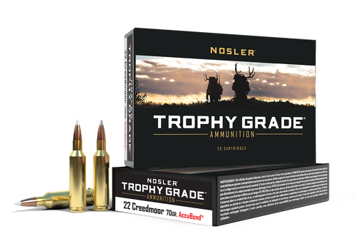 Nosler Trophy Grade Rifle Ammunition 60152, 22 Creedmoor, AccuBond, 70 gr, 3400 fps, 20 Rd/Bx