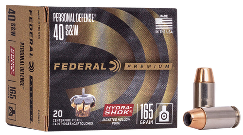 Federal Premium Vital-Shok Pistol Ammunition P40HS3, 40 S&W, Hydra-Shok JHP (JHP), 165 GR, 980 fps, 20 Rd/bx