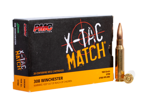 PMC Rifle Ammunition 308XM, 308 Win, Open Tip Match (OTM), 168 gr, 2719 ft lbs, 20 Rd/Bx