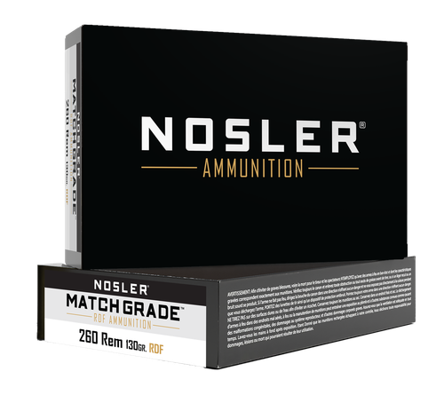 Nosler Match Grade Rifle Ammunition 60138, 260 Rem, Hollow Point Boat Tail, 130 gr, 2900 fps, 20 Rd/Bx