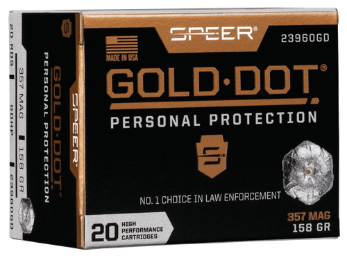 Speer Gold Dot Personal Protection Handgun Ammunition 23960GD, 357 Mag, Gold Dot HP, 158 GR, 1235 fps, 20 Rd/bx