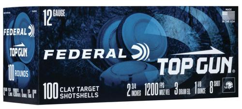 Federal Top Gun Shotshells TG121008, 12 Gauge, 2-3/4", 1 1/8 oz, 1200 fps, #8 Lead Shot, 100 Rds/box