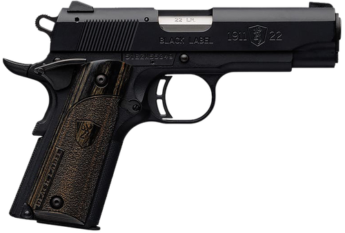 Browning 1911-22 Black Label Compact Pistol 051815490, 22 Long Rifle, 3 5/8", Laminated Grips, Matte Black Finish, 10Rds