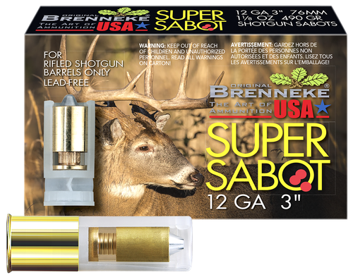 Brenneke Super Sabot Shotshells SL123SUS, 12 Gauge, 3", 1 1/8 oz, 1526 fps, Sabot Slug, 5 Rds/box
