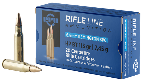 Prvi Partizan Rifle Ammunition PP68H, 6.8mm Rem SPC, Hollow Point Boat Tail, 115 gr, 2625 fps, 20 Rd/Bx