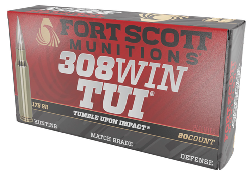 Fort Scott Munitions TUI Rifle Ammunition 308175SCV2, 308 Win, Solid Copper Spun, 175 gr, 2538 fps, 20 Rd/Bx