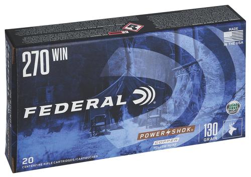 Federal Power-Shok Copper Rifle Ammunition 270130LFA, 270 Winchester, Copper Bullet, 130 GR, 20 Rd/Bx