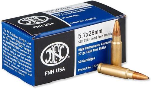 FN Herstal FiveSeven Ammunition SS195LF 10700012, 5.7 MM X 28 MM, Lead-Free Hollow Point (HP), 27 GR, 2300 fps, 40 Boxes, 2000 Rds