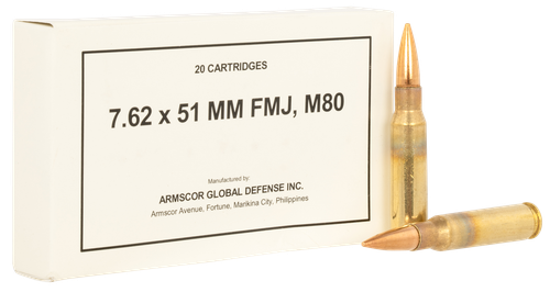 Armscor Rifle Ammunition 50319, 7.62x51mm NATO, Full Metal Jacket, 147 gr, 20 Rd/Bx