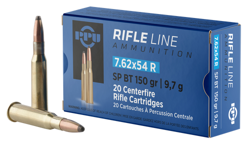 Prvi Partizan Rifle Ammunition PP76254S, 7.62x54mmR, Soft Point Boat Tail, 150 gr, 2840 fps, 20 Rd/Bx