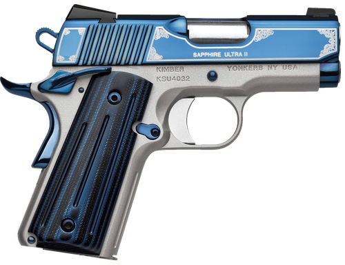 Kimber 3200273 Sapphire Ultra II Pistol - 9mm, 3 in Barrel, Aluminum Frame, Bright Blue PVD Finish, 8 Rd