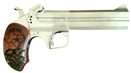 Bond Arms Texan Derringer BATX45410, 410 GA / 45 Long Colt, 6", Rosewood Grip, Satin Stainless Finish, 2 Rd