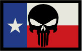 Walker Game Ear Texas Flag with Punisher Patch with Adhesive (FLGTXPUN)