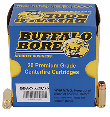 Buffalo Bore Handgun Ammunition 21B/20, 10mm, Jacketed Hollow Point (JHP), 180 GR, 1350 fps, 20 Rd/Bx