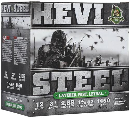 HEVI-Shot HEVI-Steel Waterfowl Shotshells HS60288, 12 Gauge, 3", 1 3/8 oz, 1450 fps, #2/BB Steel Shot, 25 Rds/box