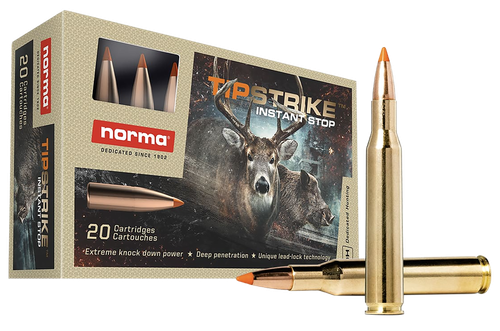Norma Tipstrike Rifle Ammunition 20169292, 270 Win, Polymer Tip, 140 gr, 3084 fps, 20 Rd/Bx