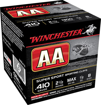Winchester AA SuperSport Sporting Clays AASC418, 410 Gauge, 2 1/2", 1/2 oz, 1300 fps, #8 Lead Shot, 25 Rds/Bx