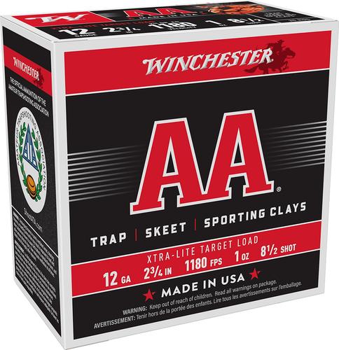 Winchester AA Target Extra Light AAL1285, 12 Gauge, 2-3/4", 1 oz, 1180 fps, #8.5 Lead Shot, 25 Rds/Bx