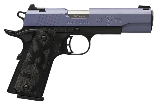 Browning Arms 1911 Black Label Pistol 051985492, 380 ACP, 4.25", Black Laminate Wood Grips, Crushed Orchid Cerakote Slide, 10 Rds