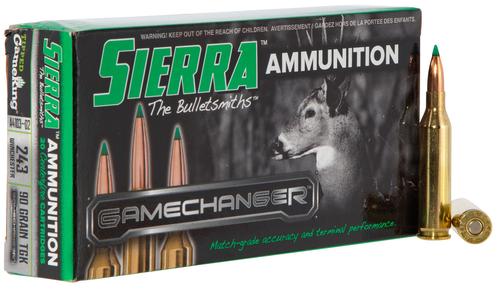 Sierra GameChanger Rifle Ammunition A410302, 243 Win, Tipped GameKing, 90 gr, 3200 fps, 20 Rd/Bx