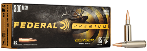 Federal Rifle Ammunition P300WSMBCH1, 300 WSM, Berger Hybrid Hunter, 185 gr, 2950 fps, 20 Rd/Bx