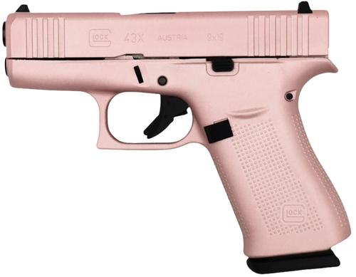 Glock G43X Pistol UX4350204RGPCT, 9mm Luger, 3.41in, Textured Polymer, Rose Gold Finish, 10 Rds