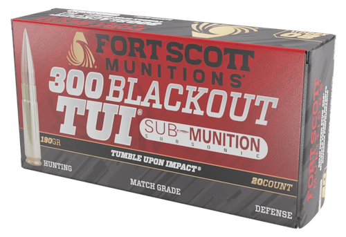 Fort Scott Munitions TUI Rifle Ammunition 300190SCVSS, 300 Blackout, Solid Copper Spun, 190 gr, 960 fps, 20 Rd/Bx
