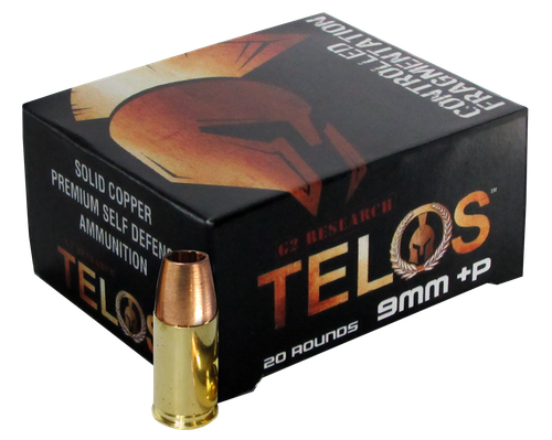 G2 Research TELOS Pistol Ammunition TELOS9MMP, 9mm, Copper Hollow Point, 92 GR, 1250 fps, 20 Rd/Bx