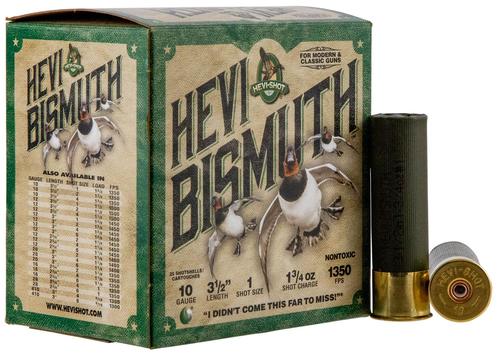 HEVI-Shot Hevi-Bismuth Waterfowl Shotshells HS15501, 10 Gauge, 3-1/2", 1350 fps, #1 Shot, 25 Rds/bx