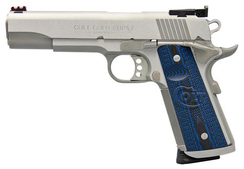 Colt 1911 Gold Cup Trophy SAO Pistol O5073XE, 38 Super, 5", Blue/Black G10 Grips, Stainless Steel Finish, 9 Rds