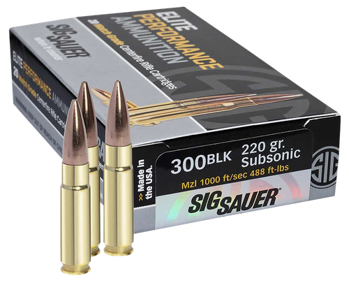 Sig Sauer Elite Performance Rifle Ammunition E300A2, 300 Blackout, Open Tip Match (OTM), 220 GR, 1000 fps, 20 Rd/bx