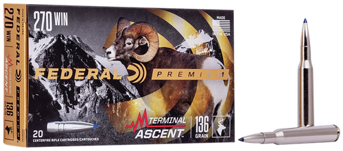 Federal Premium Rifle Ammunition P270TA1, 270 Winchester, Terminal Ascent, 136 GR, 2718 fps, 20 Rds/Bx