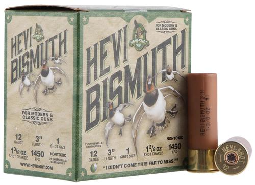 HEVI-Shot Hevi-Bismuth Waterfowl Shotshells HS14001, 12 Gauge, 3", 1450 fps, #1 Shot, 25 Rds/bx
