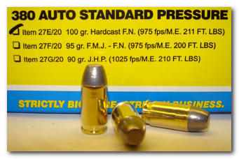 Buffalo Bore Handgun Ammunition 27E/20, 380 Auto, Hardcast Flat Nose (FN), 100 GR, 975 fps, 20 Rd/Bx