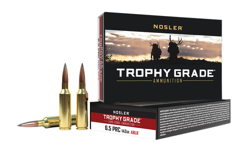 Nosler Trophy Grade Long Range Rifle Ammunition 61232, 6.5 PRC, Nosler Spitzer AccuBond Long Range, 142 gr, 2900 fps, 20 Rd/Bx