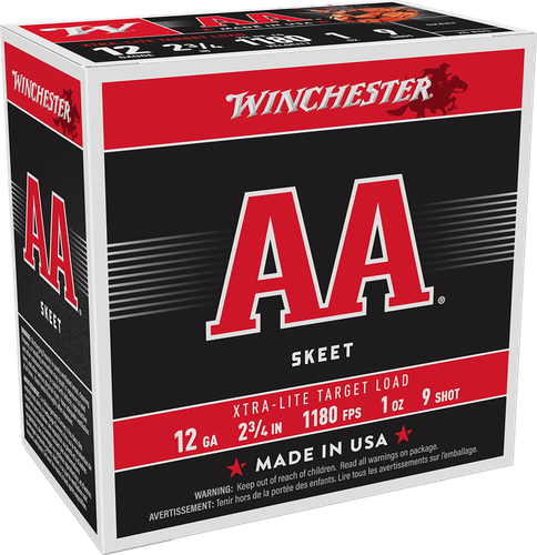 Winchester AA Target Extra Light AAL129, 12 Gauge, 2-3/4", 1 oz, 1180 fps, #9 Lead Shot, 25 Rds/Bx