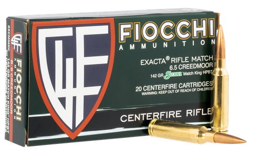 Fiocchi Hyperformance Rifle Ammunition 65CMMKC, 6.5 Creedmoor, Sierra MatchKing BTHP, 142 gr, 2675 fps, 20 Rd/Bx