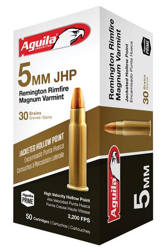 Aguila Rimfire Ammunition 1B222406, 5mm Rem Rimfire Mag, JHP, 30 gr, 2300 fps, 50 Rds/Bx