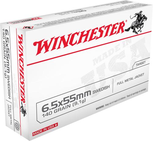 Winchester USA Rifle Ammunition USA6555, 6.5x55 Swedish, Full Metal Jacket, 140 gr, 2550 fps, 20 Rd/Bx
