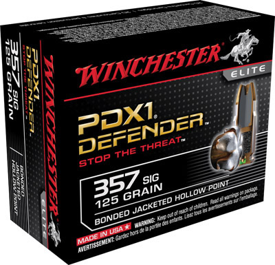 Winchester Supreme Elite Defense Ammunition S357SPDB, 357 Sig Sauer, PDX1 Jacketed Hollow Point (JHP), 125 GR, 1350 fps, 20 Rd/bx