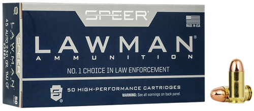 Speer Lawman Handgun Ammunition 53885, 45 ACP, Total Metal Jacket (TMJ), 230 GR, 845 fps, 50 Rd/Bx