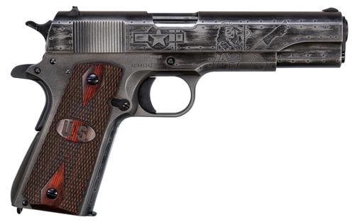 Auto Ordnance 1911 Victory Girls Pistol 1911BKOWC1, 45 ACP, 5", Checkered Wood w/Integrated US Logo Grips, Worn Black/Gray Cerakote Finish, 7 Rds