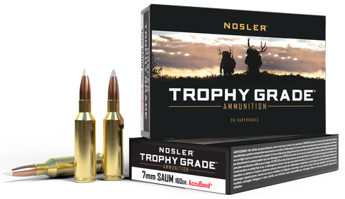 Nosler Trophy Grade Rifle Ammunition 60045, 7 MM Remington SAUM, AccuBond, 160 GR, 2850 fps, 20 Rd/bx