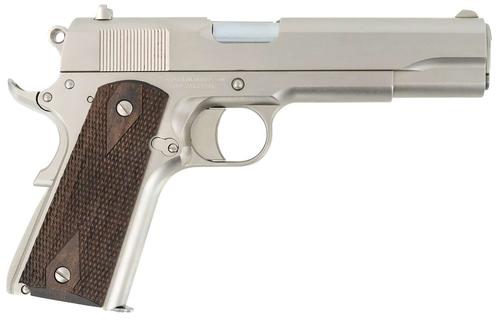 Tisas 1911 A1 Stakeout Pistol 10100562, 38 Super, 5in, Turkish Walnut Grips, Nickel Finish, 9 Rds