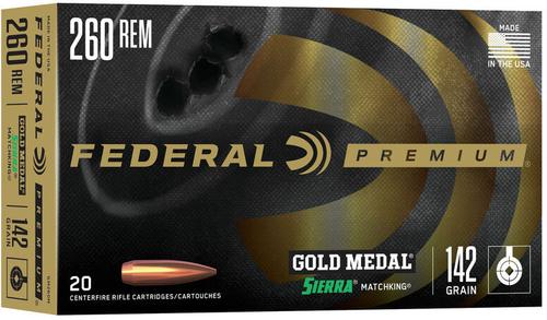 Federal Premium Gold Medal Rifle Ammunition GM260M, 260 Remington, Sierra MatchKing Hollow Point (HP), 20 Rd/bx
