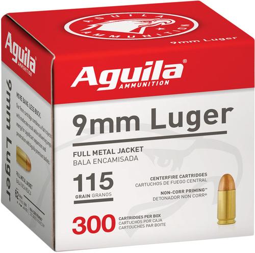 Aguila Pistol Ammunition 1E097700, 9mm, Full Metal Jacket, 115 GR, 1250 fps, 300 Rd/bx