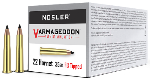 Nosler Varmint Rifle Ammunition 41132, 22 Hornet, Flat Base Tip, 35 GR, 3000 fps, 50 Rd/Bx