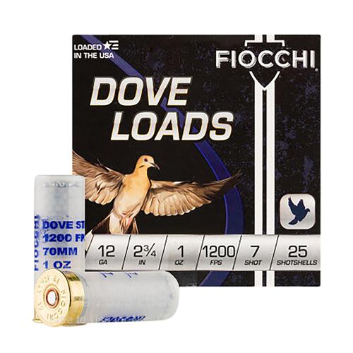 Fiocchi Dove & Quail Shotshells 12DLS17, 12 Gauge, 2-3/4", 1 oz, 1200 fps, #7 Steel Shot, 25 Rds/box