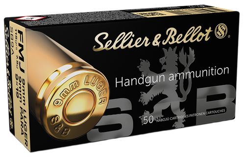 Sellier & Bellot Pistol Ammuntion, 9MM, Full Metal Jacket (FMJ), 115 GR, 1300 fps, 50 Rd/bx